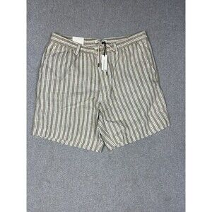 Banana Republic Factory Drawstring Linen Shorts Large Mid Rise Green Stripe NWT